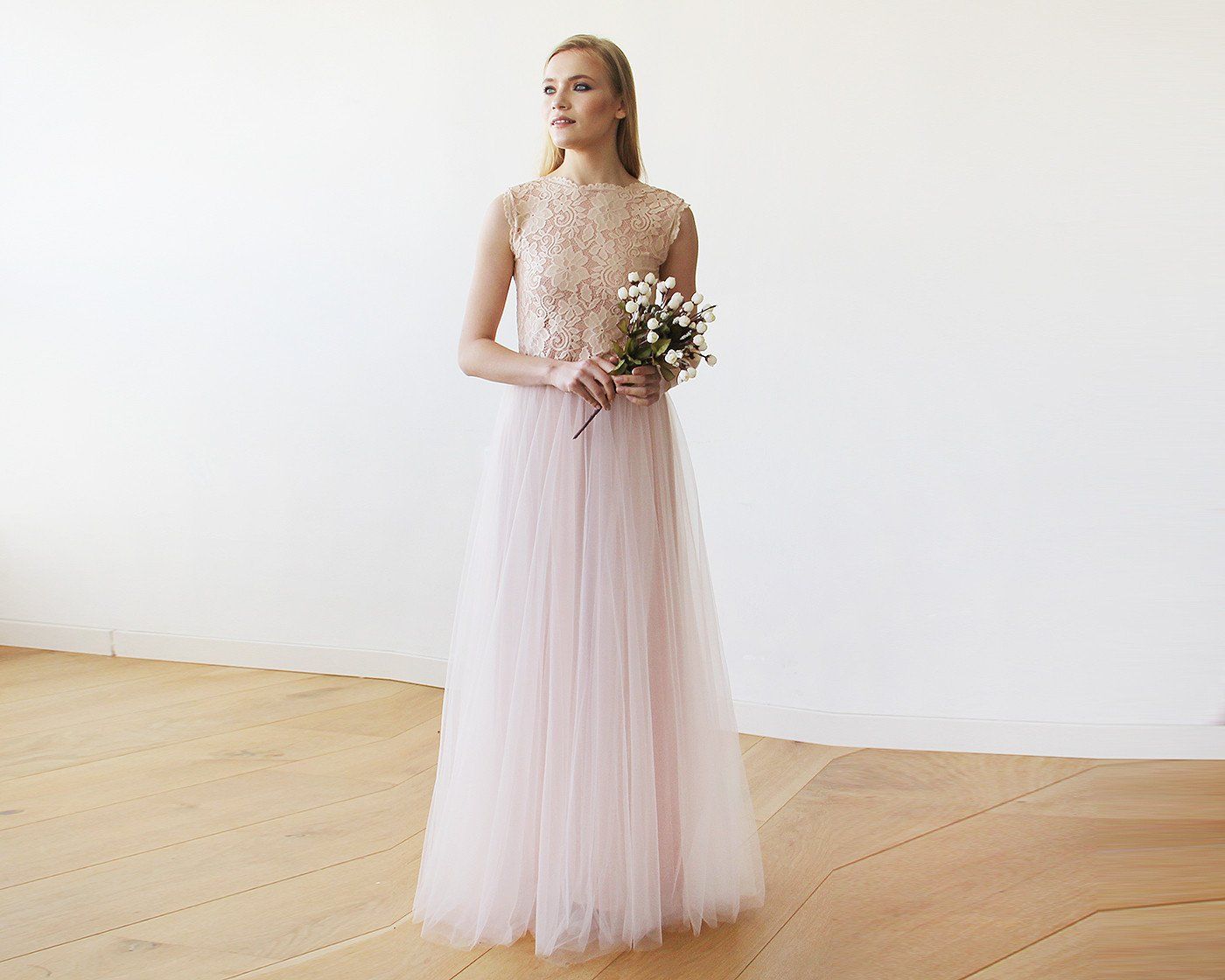 Amara Open-Back Lace & Tulle Gown