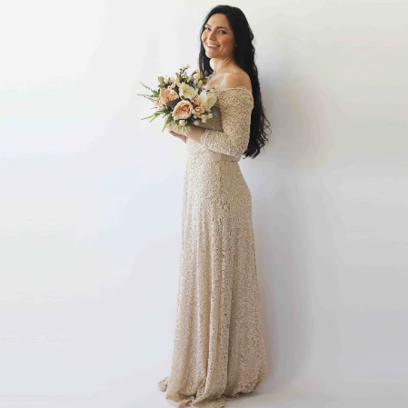 La Bellezza Champagne Lace Gown