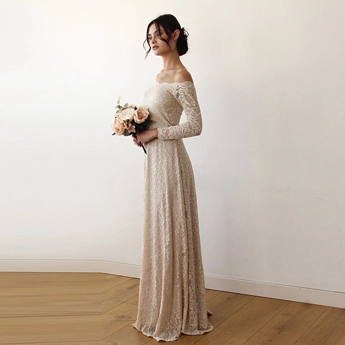 La Bellezza Champagne Lace Gown