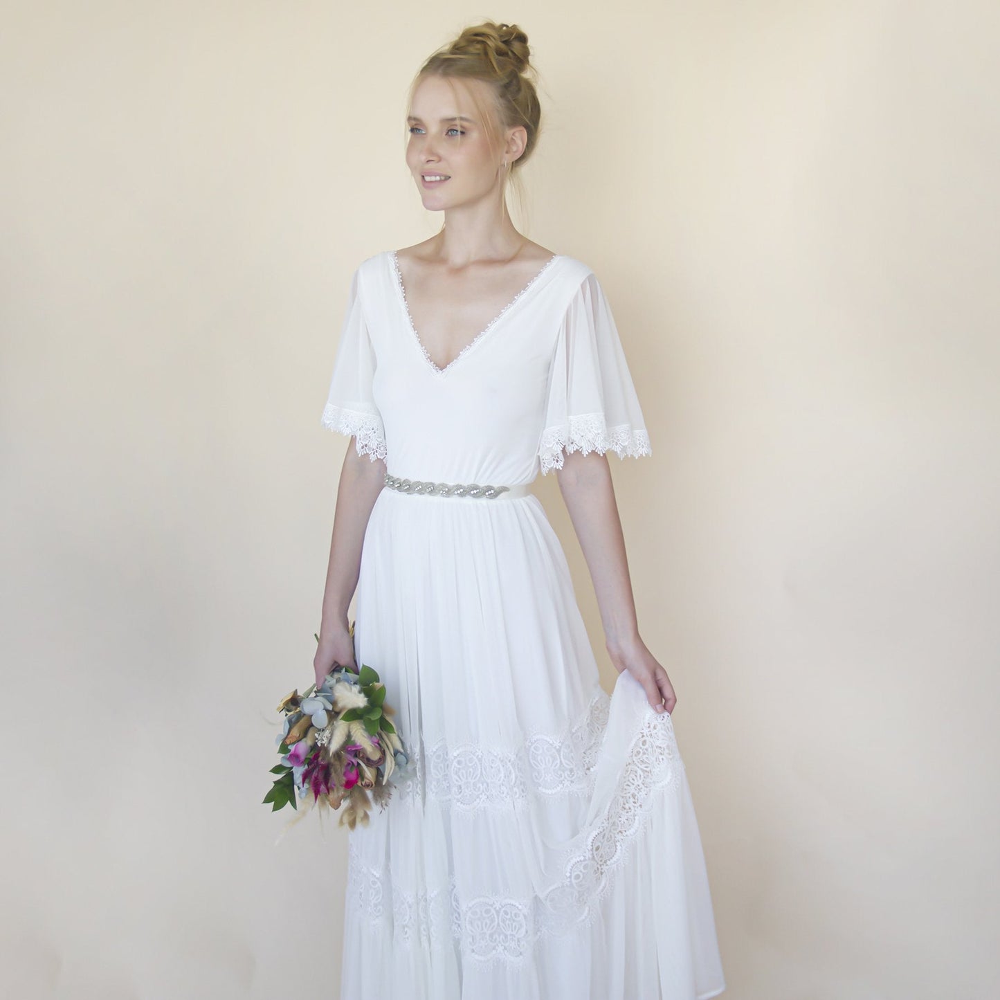 Ethereal Fairy Wedding Dress with Floral Appliqué