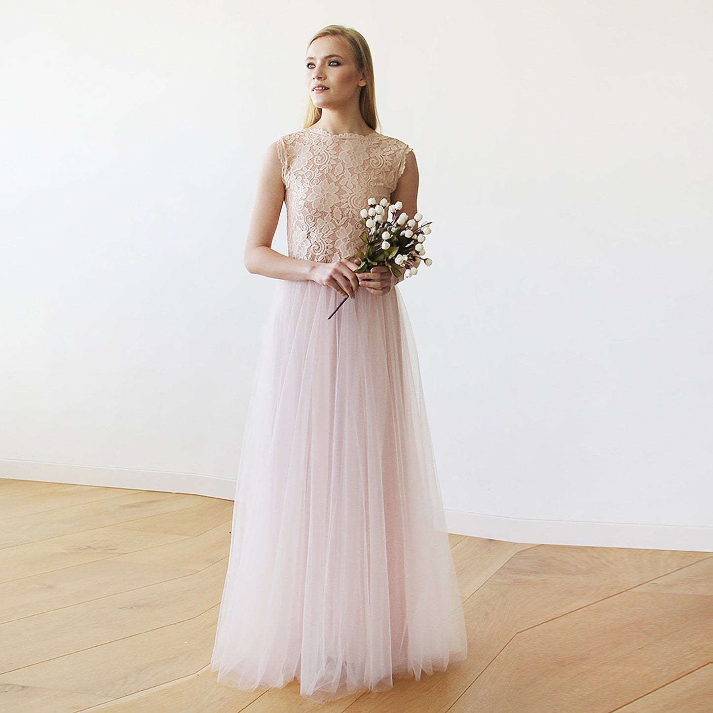 Amara Open-Back Lace & Tulle Gown