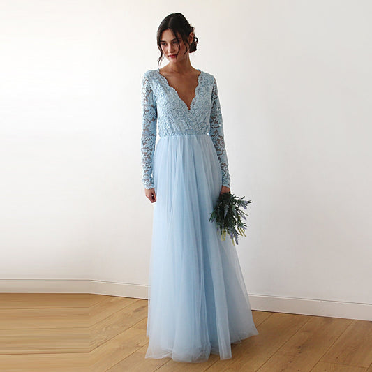 Celestia Light Blue Lace & Tulle Gown