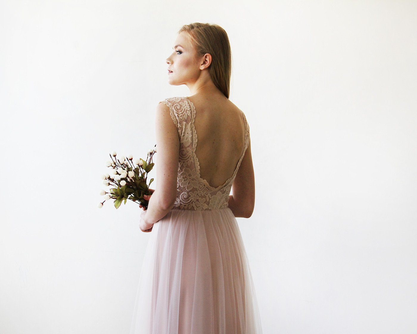 Amara Open-Back Lace & Tulle Gown