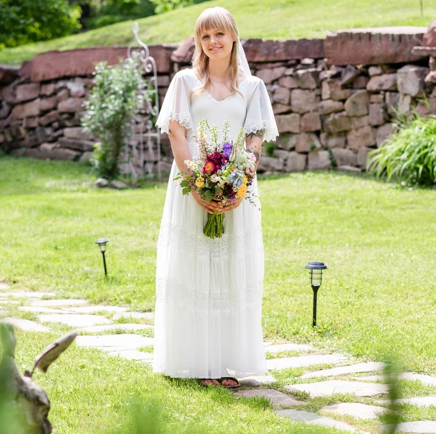 Ethereal Fairy Wedding Dress with Floral Appliqué