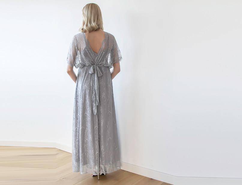 Aurora Grey Lace Maxi Gown