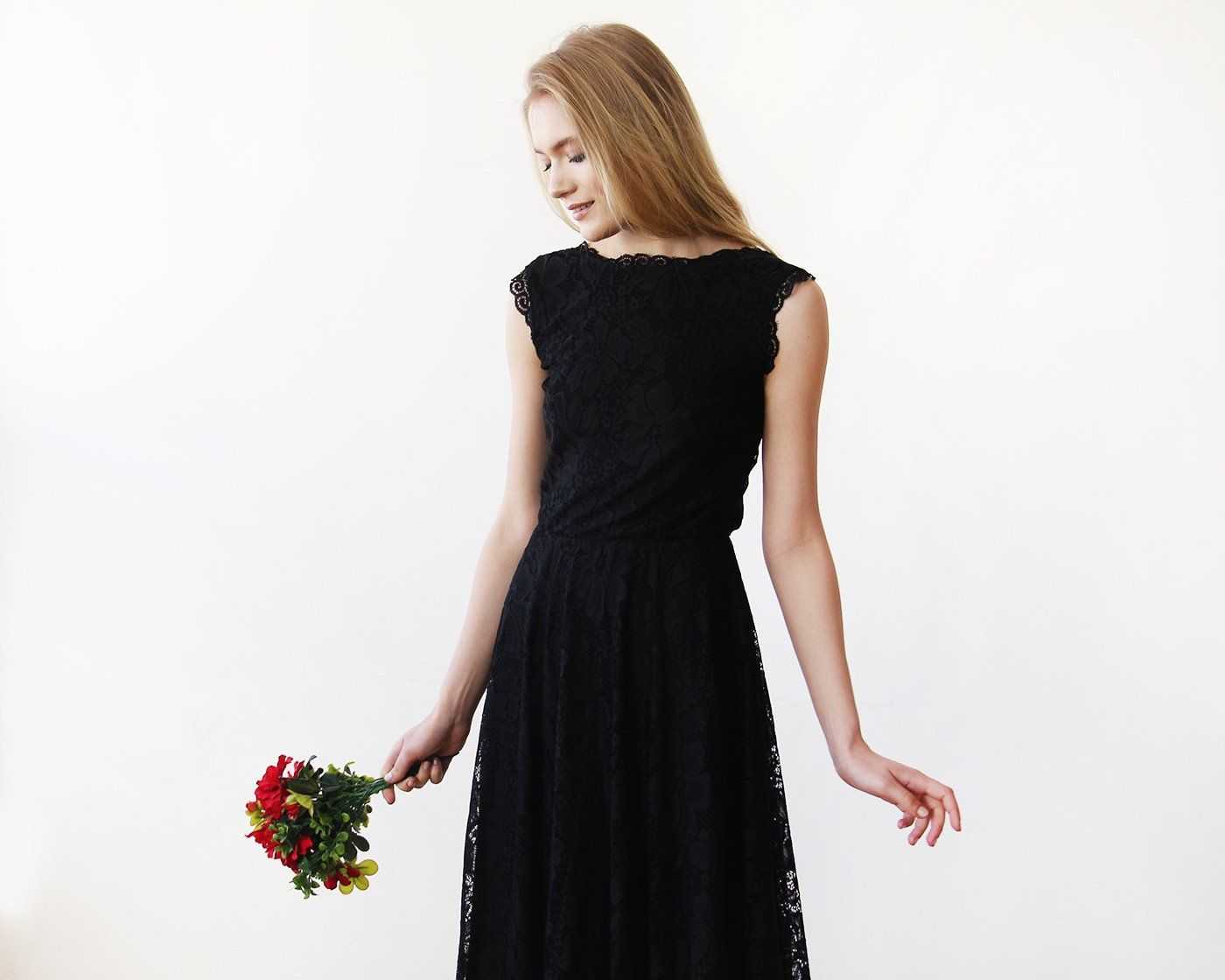 Amélie Midi-Length Black Lace Dress