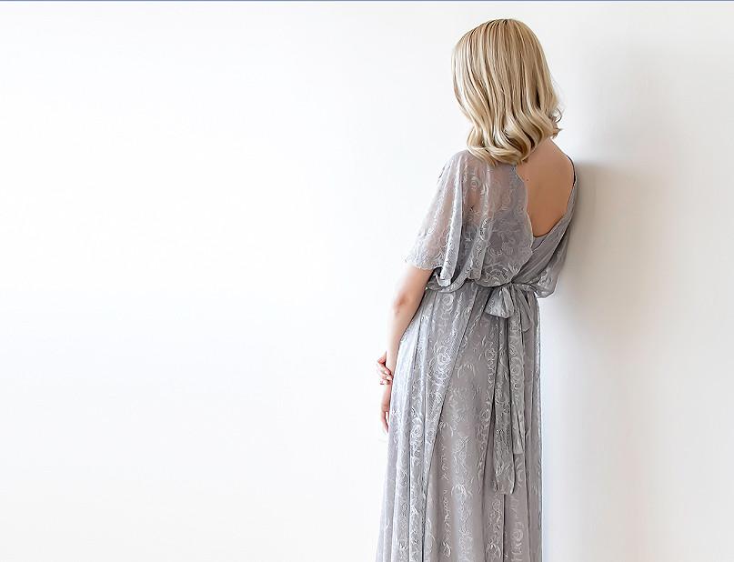 Aurora Grey Lace Maxi Gown