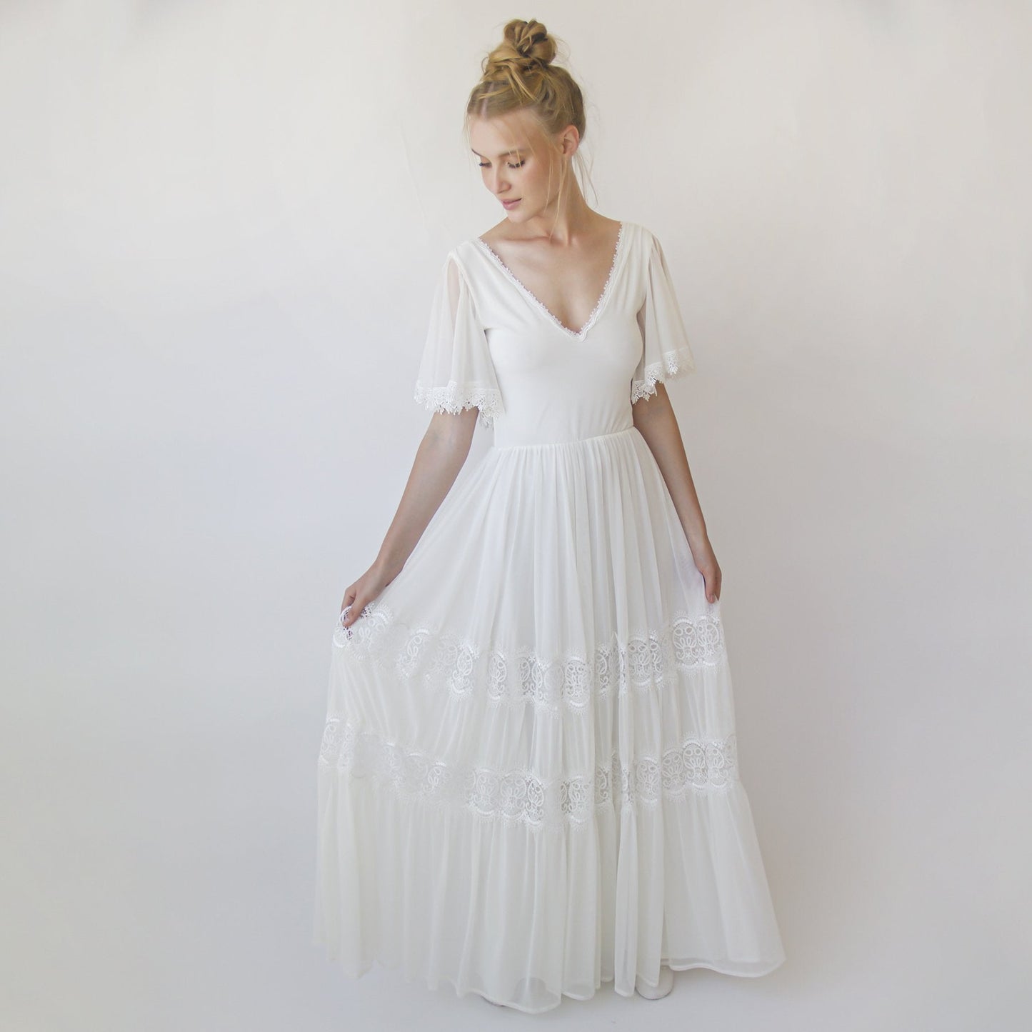 Ethereal Fairy Wedding Dress with Floral Appliqué