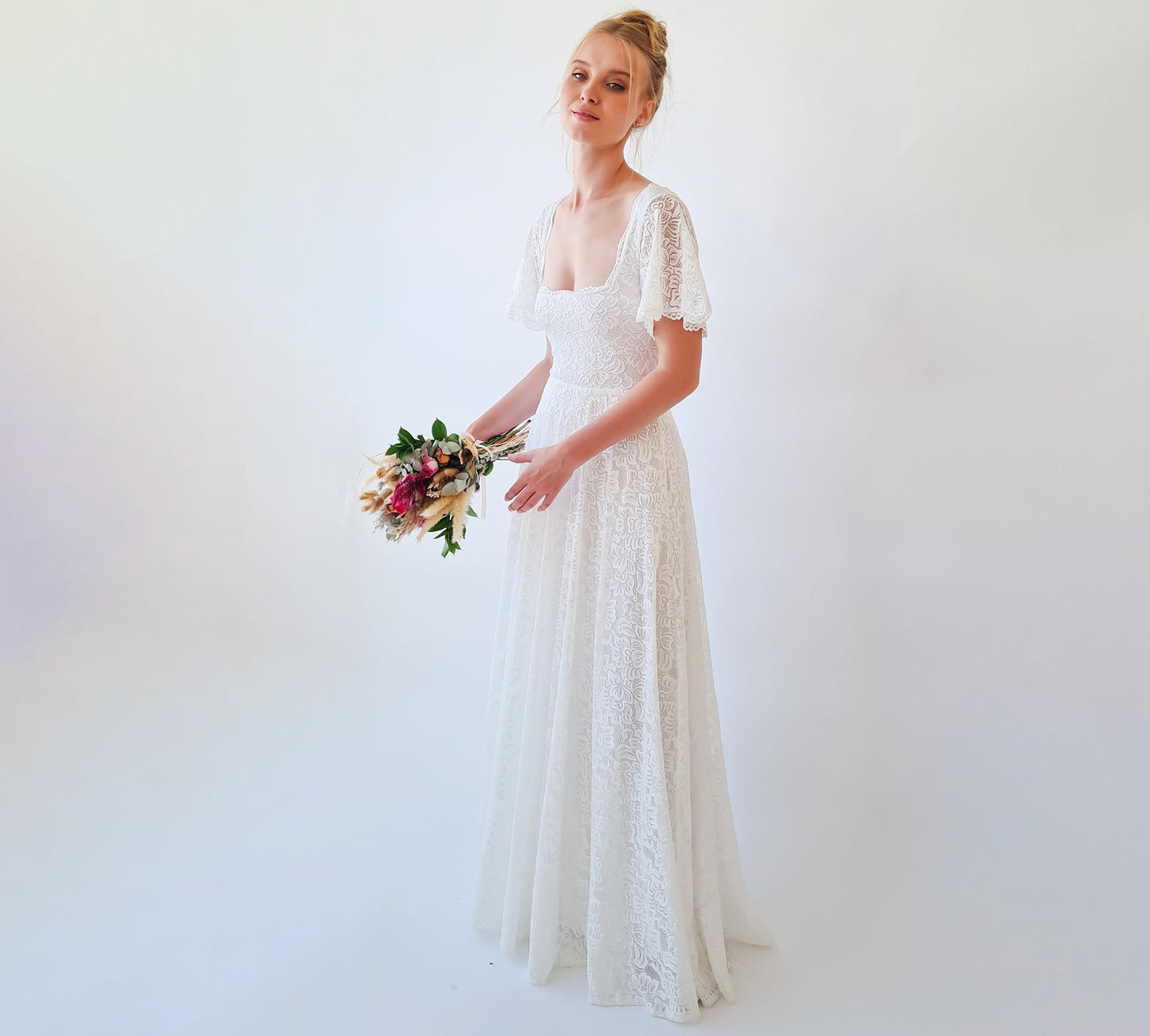 Marcella Ivory Square Neckline Gown