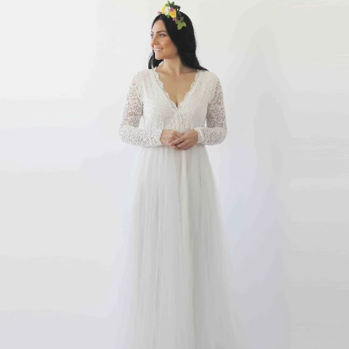 Valentina Long-Sleeve Lace and Tulle