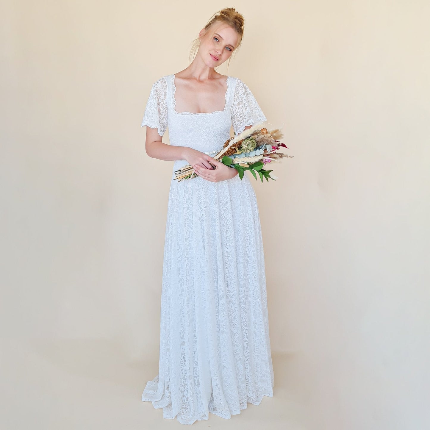 Marcella Ivory Square Neckline Gown